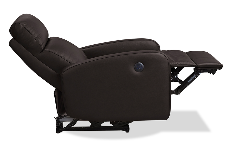 Fauteuil à inclinaison électrique Asher de 31.5 po en cuir véritable - brun foncé