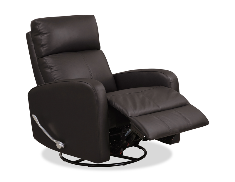 Fauteuil pivotant, coulissant et inclinable Asher de 31.5 po en cuir véritable - brun foncé