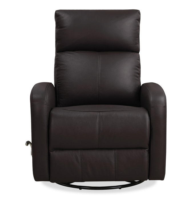Fauteuil pivotant, coulissant et inclinable Asher de 31.5 po en cuir véritable - brun foncé