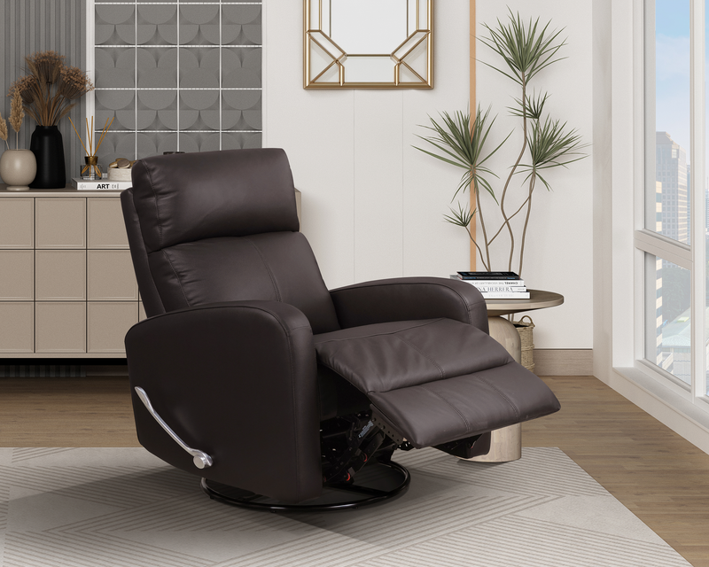 Fauteuil pivotant, coulissant et inclinable Asher de 31.5 po en cuir véritable - brun foncé