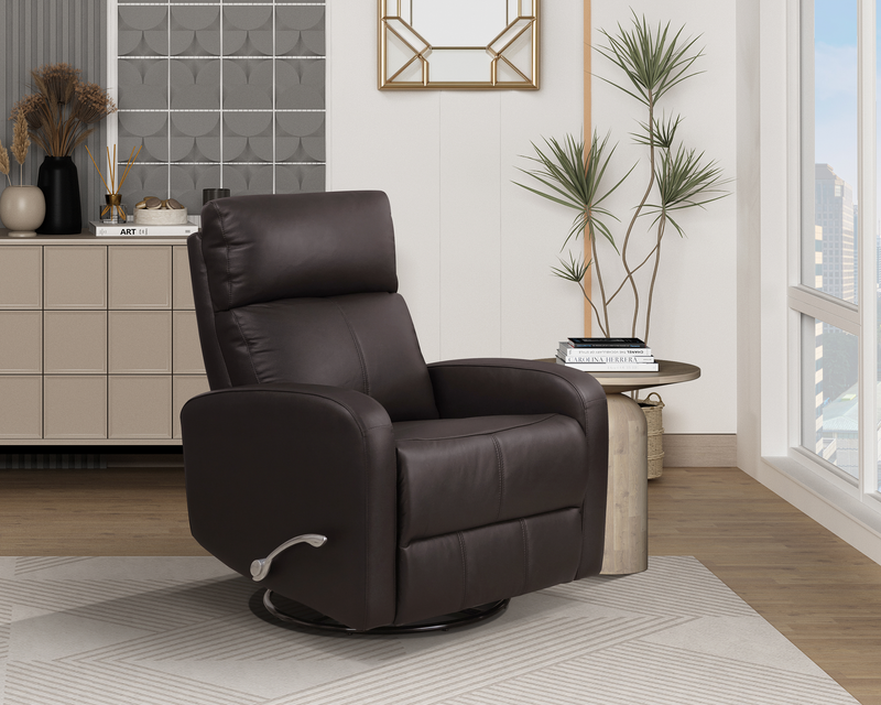 Fauteuil pivotant, coulissant et inclinable Asher de 31.5 po en cuir véritable - brun foncé