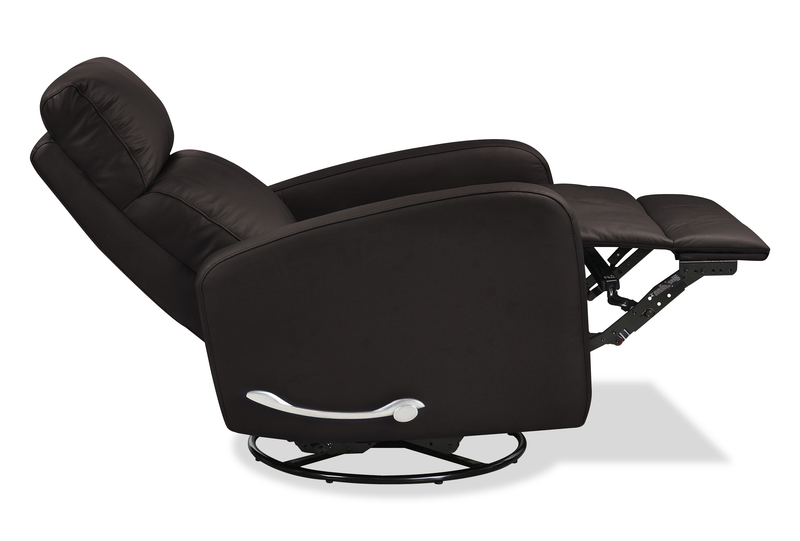 Fauteuil pivotant, coulissant et inclinable Asher de 31.5 po en cuir véritable - brun foncé