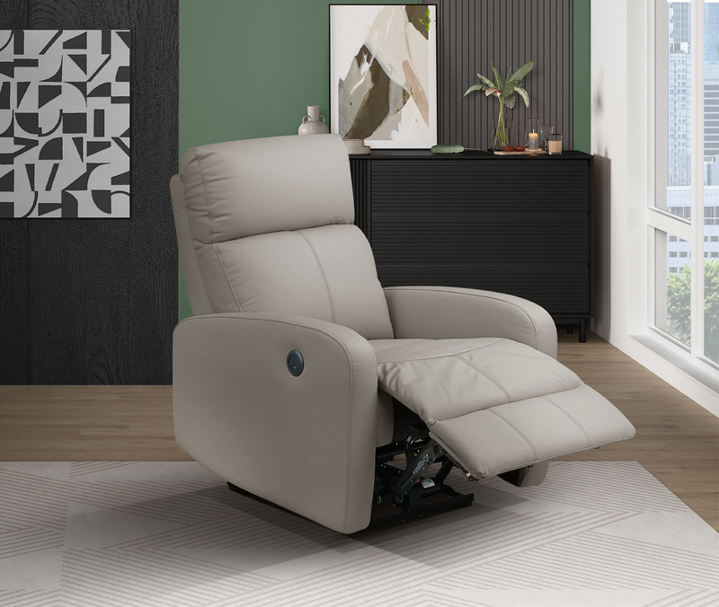 Fauteuil à inclinaison électrique Asher de 31.5 po en cuir véritable - gris clair