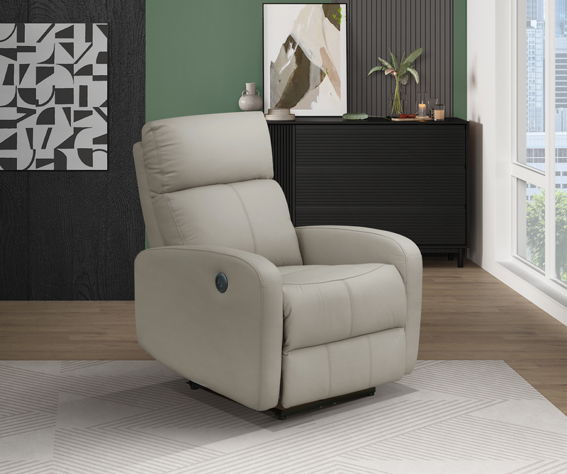 Fauteuil à inclinaison électrique Asher de 31.5 po en cuir véritable - gris clair