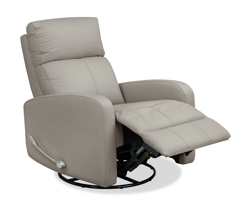Fauteuil pivotant, coulissant et inclinable Asher de 31,5 po en cuir véritable - gris clair