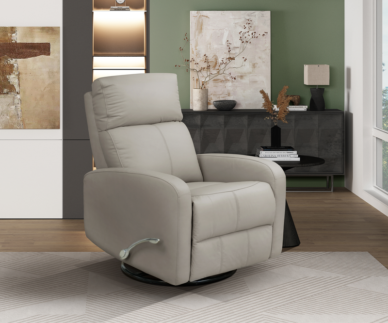 Fauteuil pivotant, coulissant et inclinable Asher de 31,5 po en cuir véritable - gris clair