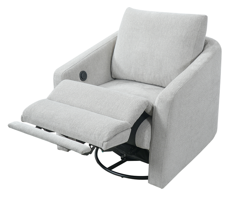 Fauteuil pivotant à inclinaison électrique Aspen de Cindy Crawford Home de 33,5 po en tissu avec repose-pieds électrique - argenté