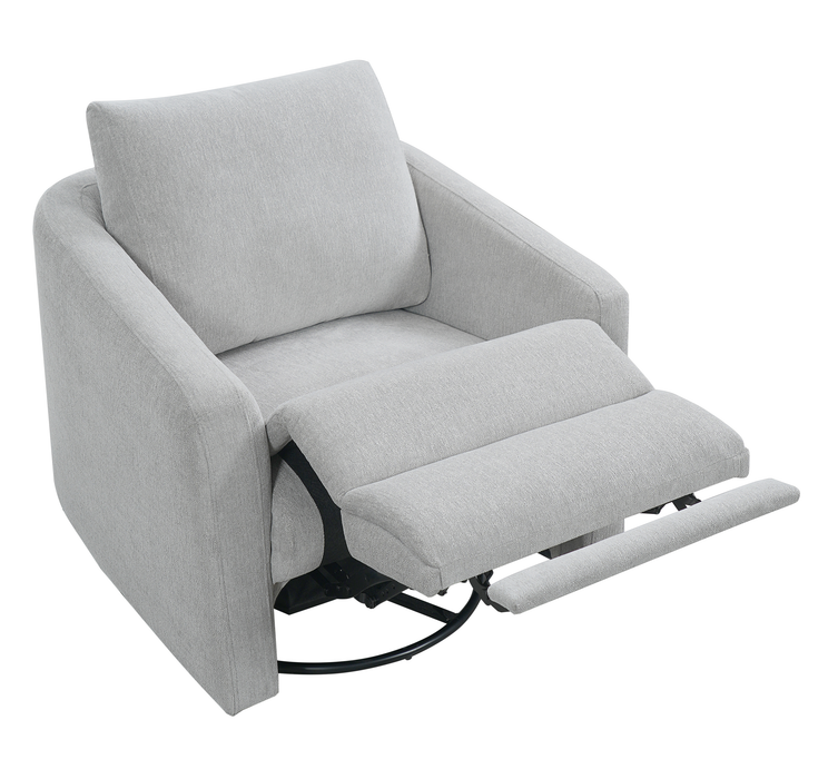 Fauteuil pivotant à inclinaison électrique Aspen de Cindy Crawford Home de 33,5 po en tissu avec repose-pieds électrique - argenté