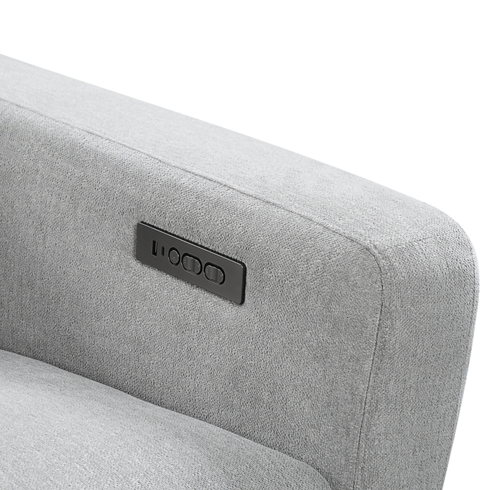 Fauteuil pivotant à inclinaison électrique Aspen de Cindy Crawford Home de 33,5 po en tissu avec repose-pieds électrique - argenté