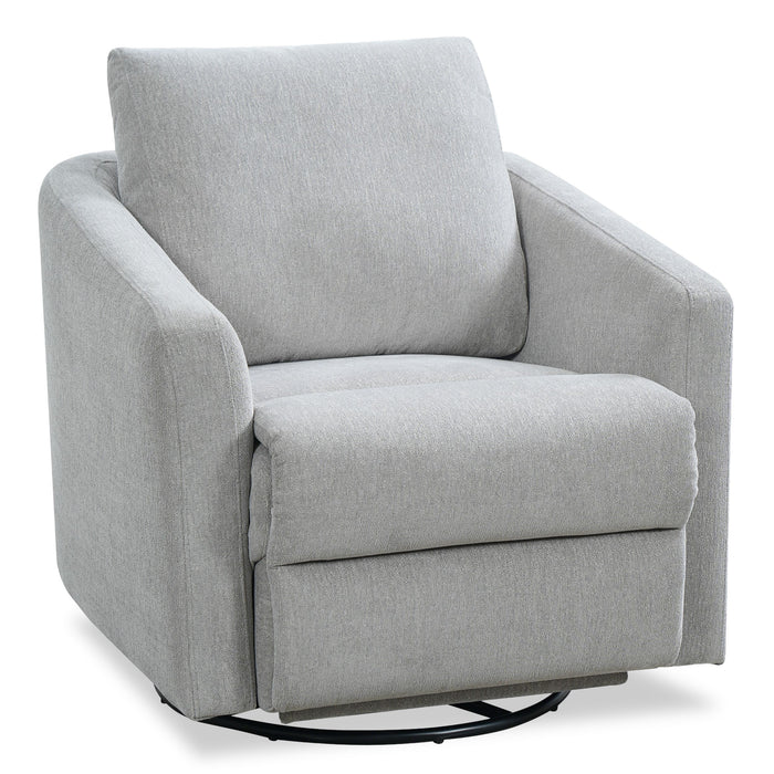 Fauteuil pivotant à inclinaison électrique Aspen de Cindy Crawford Home de 33,5 po en tissu avec repose-pieds électrique - argenté