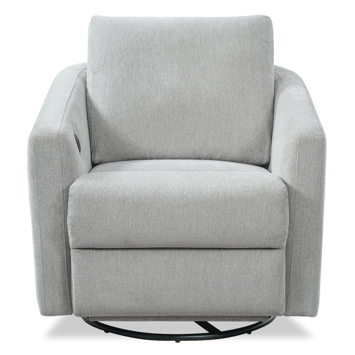 Fauteuil pivotant à inclinaison électrique Aspen de Cindy Crawford Home de 33,5 po en tissu avec repose-pieds électrique - argenté