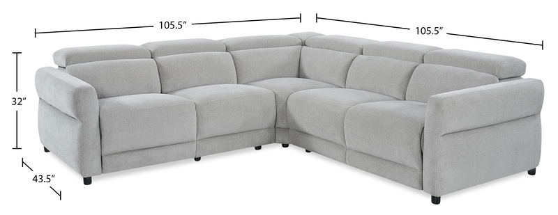 Sofa sectionnel à inclinaison électrique Aspen de Cindy Crawford Home 3 pièces avec appuie-têtes électriques et port USB - argenté