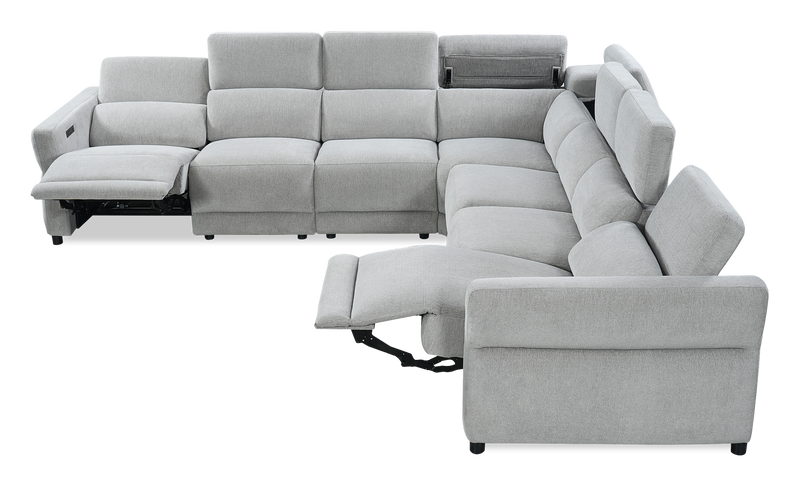 Sofa sectionnel à inclinaison électrique Aspen de Cindy Crawford Home 5 pièces avec appuie-têtes électriques et port USB - argenté