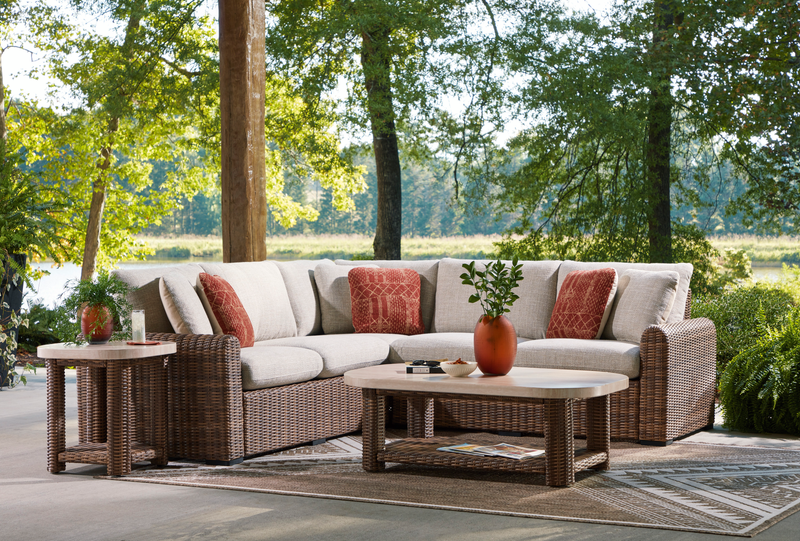 Ensemble Banff 3 pièces pour la terrasse à l’extérieur avec 2 causeuses et un fauteuil en coin, résistant aux intempéries - naturel et beige