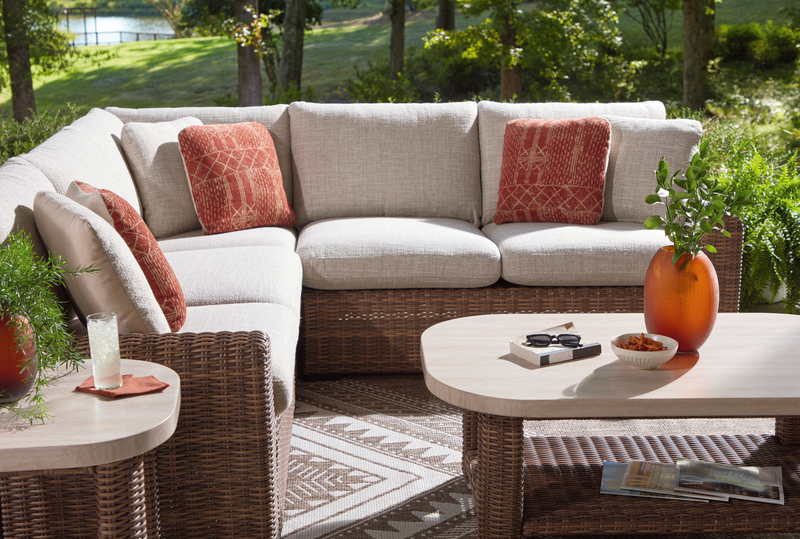 Ensemble Banff 3 pièces pour la terrasse à l’extérieur avec 2 causeuses et un fauteuil en coin, résistant aux intempéries - naturel et beige