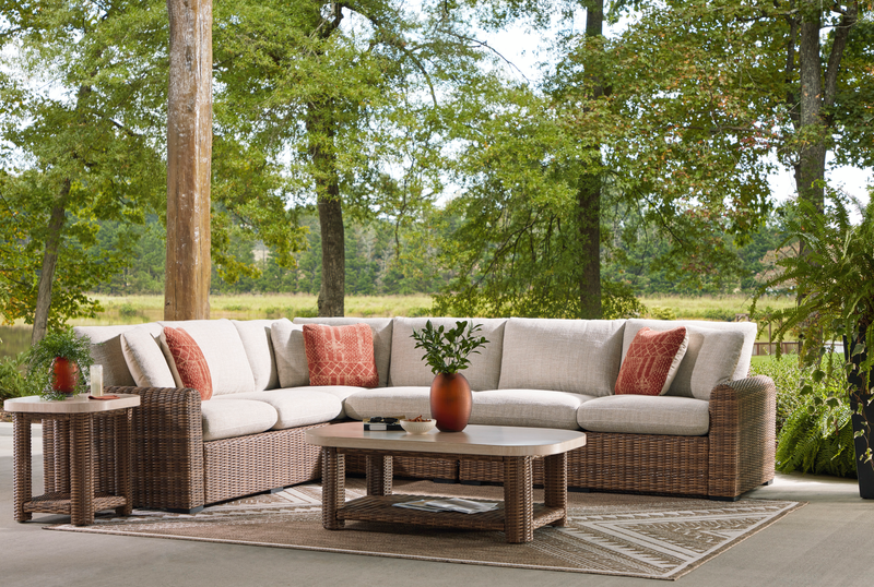 Ensemble Banff 4 pièces pour la terrasse à l’extérieur avec 2 causeuses, un fauteuil en coin et un fauteuil sans accoudoirs - brun et beige