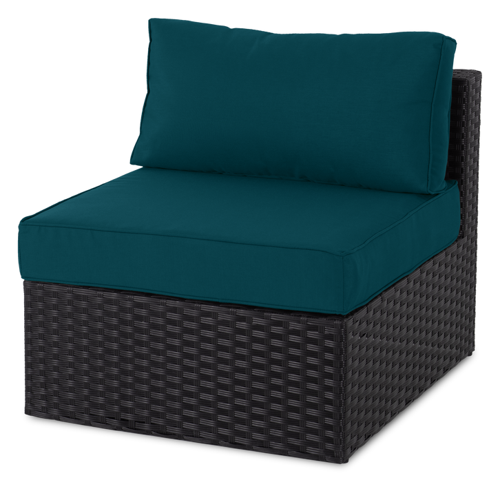 Fauteuil sans accoudoirs Barbados pour la terrasse à l’extérieur - osier en résine tressé à la main, résistant aux rayons UV et aux intempéries - noir et bleu