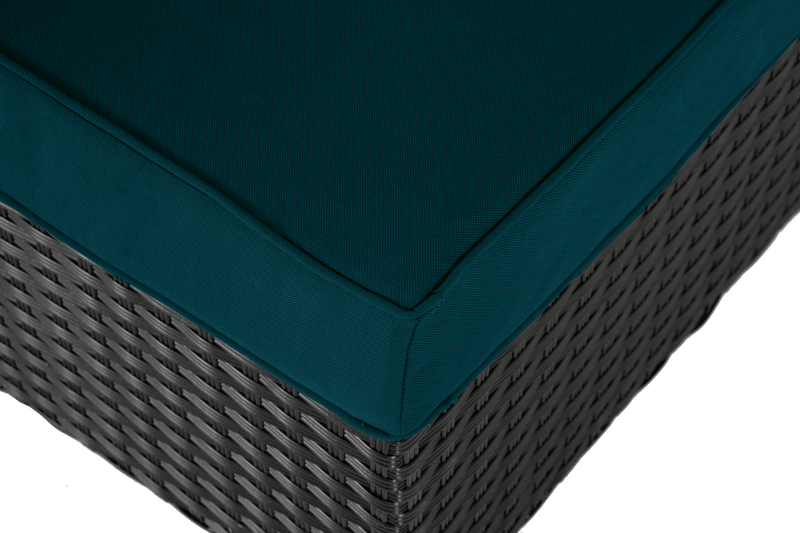 Fauteuil en coin Barbados pour la terrasse à l’extérieur - osier en résine tressé à la main, résistant aux rayons UV et aux intempéries - noir et bleu