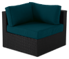 Fauteuil en coin Barbados pour la terrasse à l’extérieur - osier en résine tressé à la main, résistant aux rayons UV et aux intempéries - noir et bleu