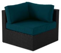  Fauteuil en coin Barbados pour la terrasse à l’extérieur - osier en résine tressé à la main, résistant aux rayons UV et aux intempéries - noir et bleu