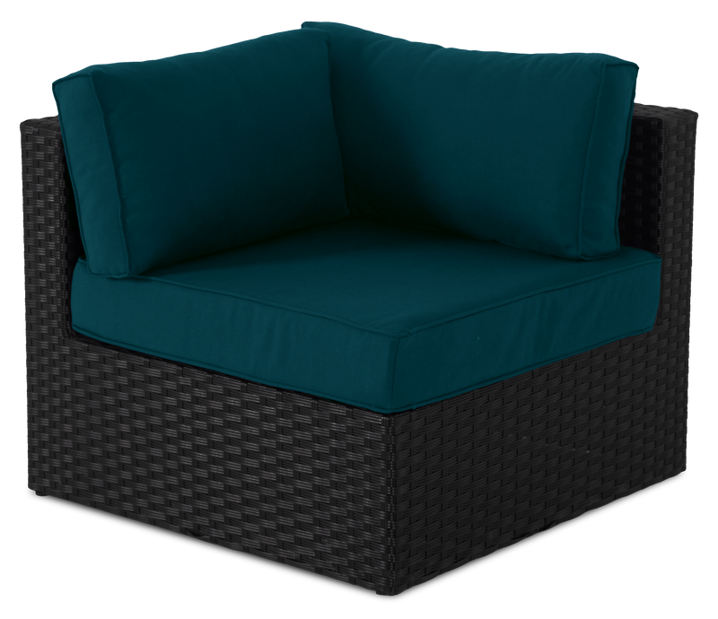 Ensemble Barbados 5 pièces pour la terrasse à l’extérieur avec 3 fauteuils en coin et 2 fauteuils sans accoudoirs - osier en résine tressé à la main, résistant aux rayons UV et aux intempéries - noir et bleu