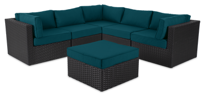 Barbados 6-Piece Patio Set with Ottoman – Blue  | Ensemble Barbados 6 pièces pour la terrasse avec pouf - bleu