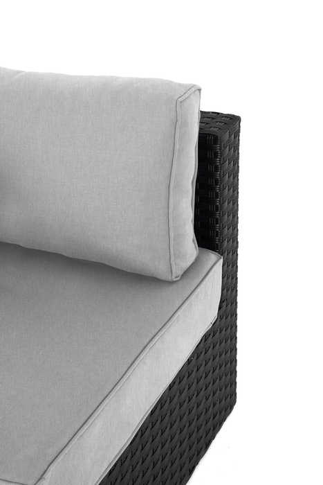 Fauteuil en coin Barbados pour la terrasse à l’extérieur - osier en résine tressé à la main, résistant aux rayons UV et aux intempéries - noir et gris