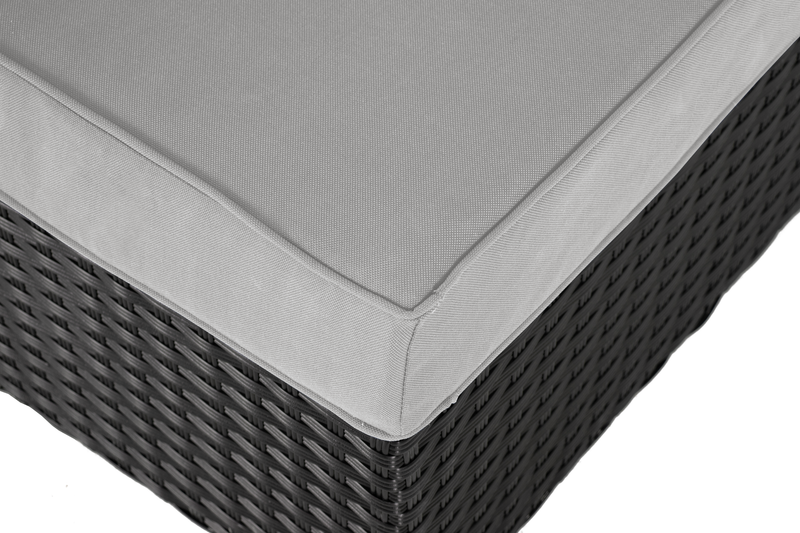 Fauteuil en coin Barbados pour la terrasse à l’extérieur - osier en résine tressé à la main, résistant aux rayons UV et aux intempéries - noir et gris