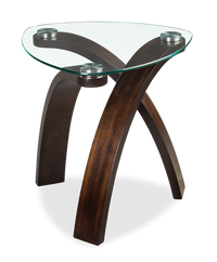  Table de bout contemporaine Baynes de 23 po avec dessus en verre et pattes en bois - noisette