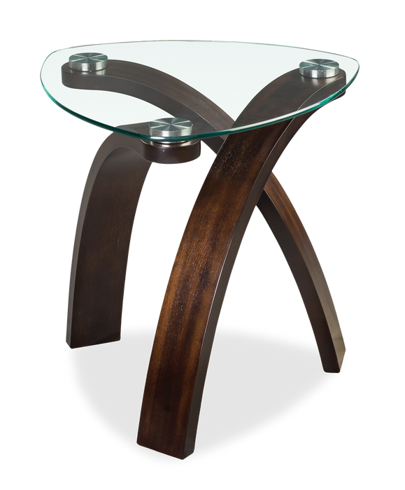 Table de bout contemporaine Baynes de 23 po avec dessus en verre et pattes en bois - noisette