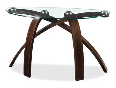 Baynes 46" Contemporary Sofa Table with Glass Top and Wood Legs - Hazelnut | Table de salon contemporaine Baynes de 46 po avec dessus en verre et pattes en bois - noisette