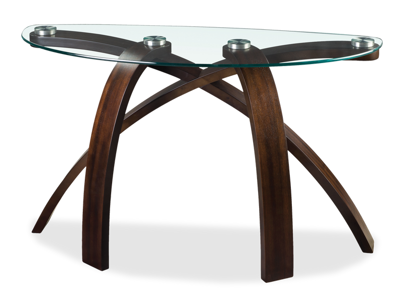 Table de salon contemporaine Baynes de 46 po avec dessus en verre et pattes en bois - noisette