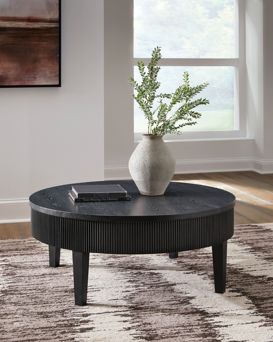 Table à café ronde contemporaine Calum de 42,13 po avec rangement - noire