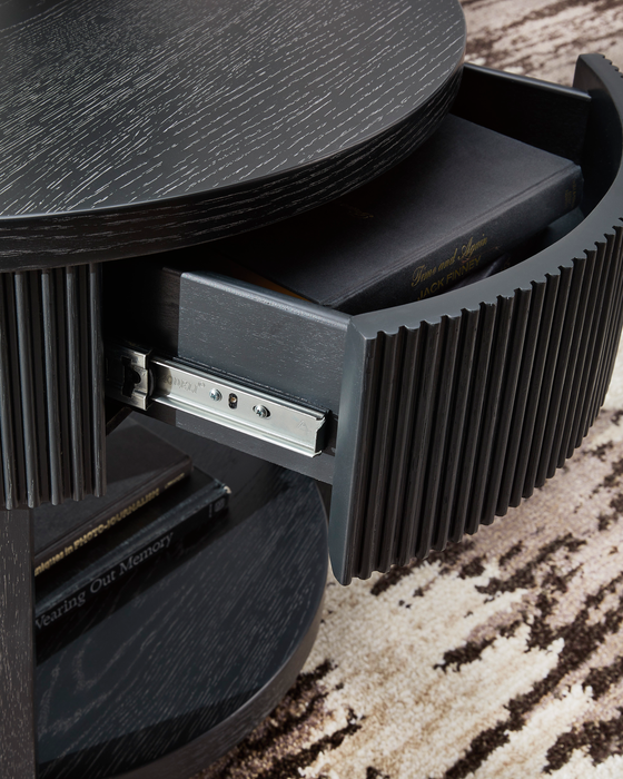 Table de bout ronde contemporaine Calum de 24 po avec rangement - noire