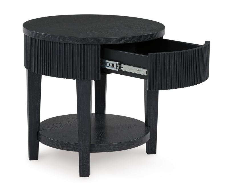 Table de bout ronde contemporaine Calum de 24 po avec rangement - noire