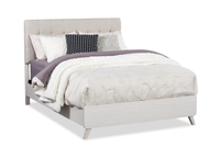 Lit à panneaux Cami en chêne gris avec tête de lit en tissu et cadre de lit - format grand lit