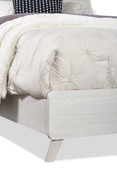 Lit à panneaux Cami en chêne gris avec tête de lit en tissu et cadre de lit - format grand lit