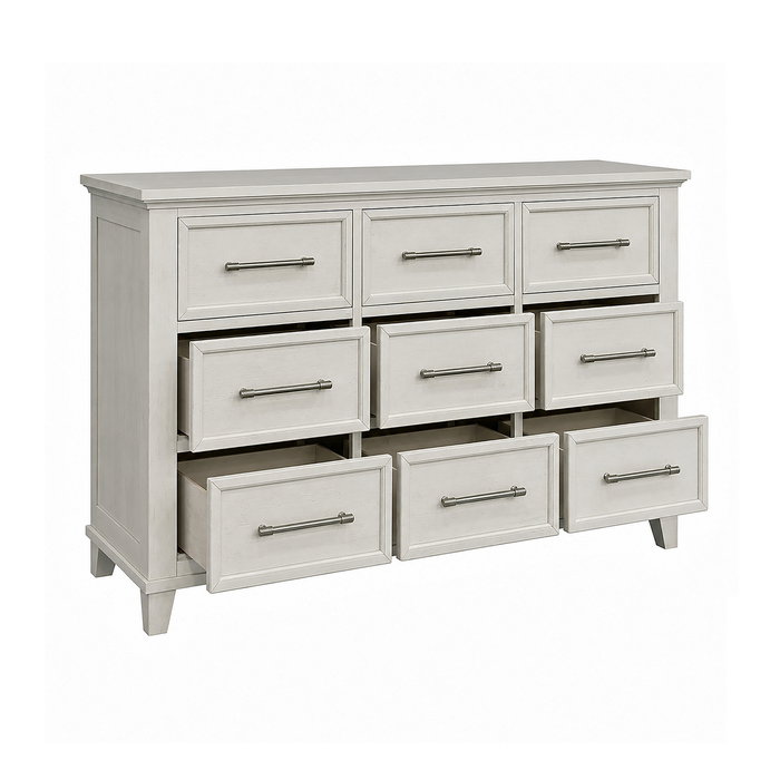 Commode de chambre à coucher Celine de 64 po (L) x 38 po (H) à 9 tiroirs - ivoire