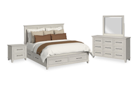 Ensemble de chambre à coucher Celine 6 pièces avec lit de rangement, commode, miroir et table de nuit, ivoire - format très grand lit