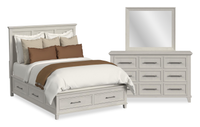  Ensemble de chambre à coucher Celine 5 pièces avec lit de rangement, commode et miroir, ivoire - format grand lit