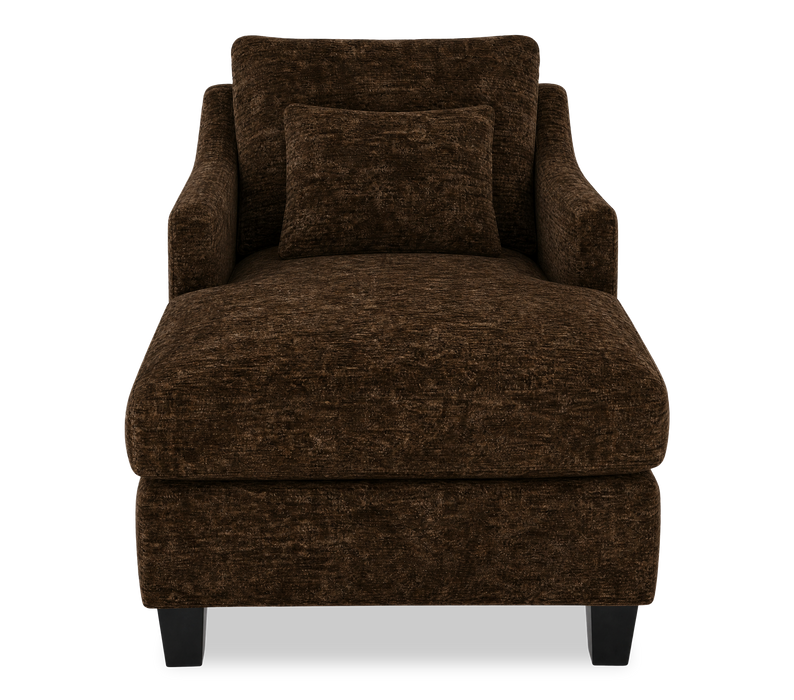 Fauteuil long d’appoint personnalisable de Sofa Lab de 36 po fabriqué au Canada en tissu avec pattes en bois - Plush Chocolate