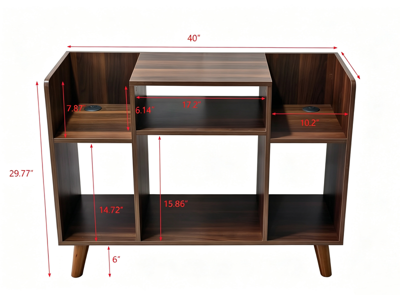 Meuble audio Crosby de 35,6 po avec rangement ouvert et système de gestion des câbles - noyer