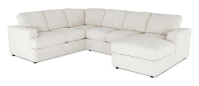 Made in Canada Customizable Sofa Lab Curve 3 Piece Right-Facing Fabric Sectional with Chaise – Teddy Snow | Sofa sectionnel de droite 3 pièces avec fauteuil long personnalisable Curve de Sofa Lab fabriqué au Canada en tissu - Teddy Snow