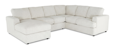 Made in Canada Customizable Sofa Lab Curve 3 Piece Left-Facing Fabric Sectional with Chaise – Teddy Snow | Sofa sectionnel de gauche 3 pièces avec fauteuil long personnalisable Curve de Sofa Lab fabriqué au Canada en tissu - Teddy Snow