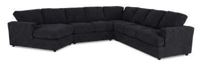 Made in Canada Customizable Sofa Lab Curve 4-Piece Left-Facing Sectional with Cuddler - Teddy Raven | Sofa sectionnel de gauche 4 pièces avec fauteuil enveloppant personnalisable Curve de Sofa Lab fabriqué au Canada en tissu - Teddy Raven