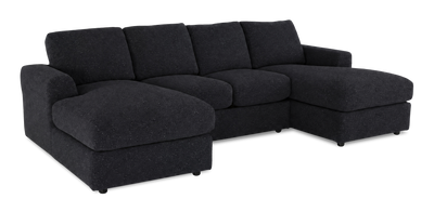 Made in Canada Customizable Sofa Lab Curve Fabric Double Chaise Sectional - Teddy Raven | Sofa sectionnel avec deux fauteuils longs personnalisable Curve de Sofa Lab fabriqué au Canada en tissu - Teddy Raven
