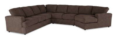 Made in Canada Customizable Sofa Lab Curve 4-Piece Right-Facing Sectional with Cuddler - Teddy Walnut | Sofa sectionnel de droite 4 pièces avec fauteuil enveloppant personnalisable Curve de Sofa Lab fabriqué au Canada en tissu - Teddy Walnut