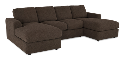 Made in Canada Customizable Sofa Lab Curve Fabric Double Chaise Sectional - Teddy Walnut | Sofa sectionnel avec deux fauteuils longs personnalisable Curve de Sofa Lab fabriqué au Canada en tissu - Teddy Walnut