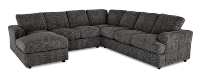 Made in Canada Customizable Sofa Lab Curve 4-Piece Left-Facing Sectional with Chaise - Plush Charcoal | Sofa sectionnel de gauche 4 pièces avec fauteuil long personnalisable Curve de Sofa Lab fabriqué au Canada en tissu - Plush Charcoal