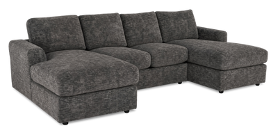 Made in Canada Customizable Sofa Lab Curve Fabric Double Chaise Sectional - Plush Charcoal | Sofa sectionnel avec deux fauteuils longs personnalisable Curve de Sofa Lab fabriqué au Canada en tissu - Plush Charcoal
